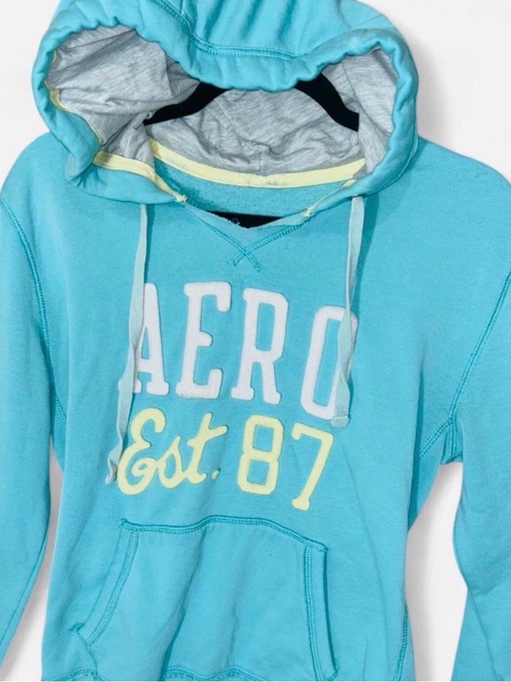 Aeropostale Turquoise Pullover Hoodie with White & Pale Yellow Logo